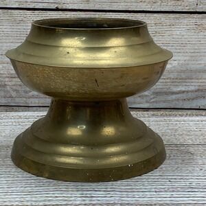 Vintage Brass Pedestal Bowl Holder Ornate Carved Decorative Tabletop Accent